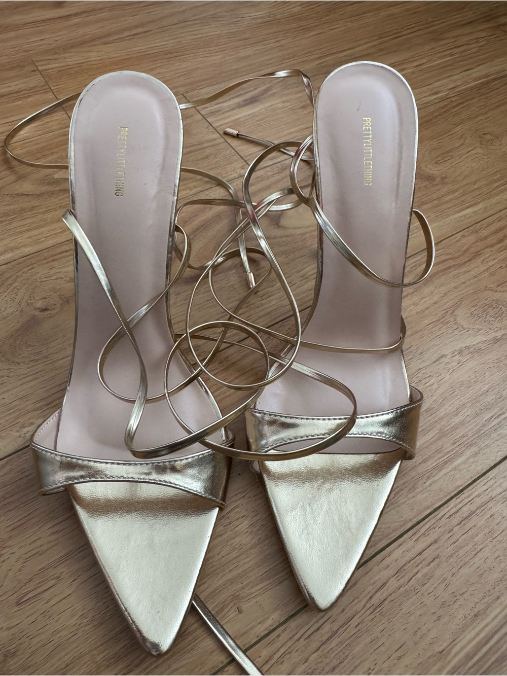 PrettyLittleThing Metallic Gold Pointed Lace-Up Heels